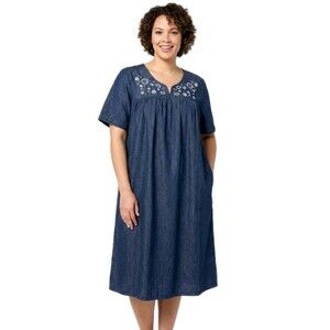 Anthony Richards VTG Denim Midi Embroidered Floral Dress Short Sleeve Women's 3X